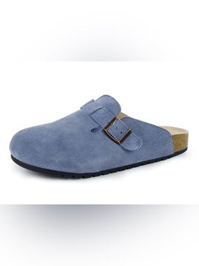 Birkenstock look-a-like - Evelyhood Blue Suede Clog Slides – Size 36 (US 5.5)